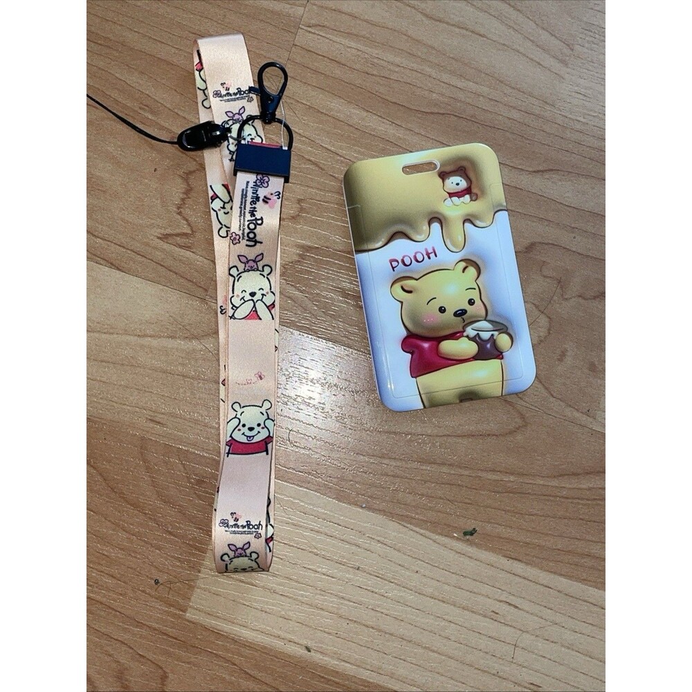 Winnie The Pooh Lanyard With ID Badge Card Holder Dripping Honey Pink NWOT